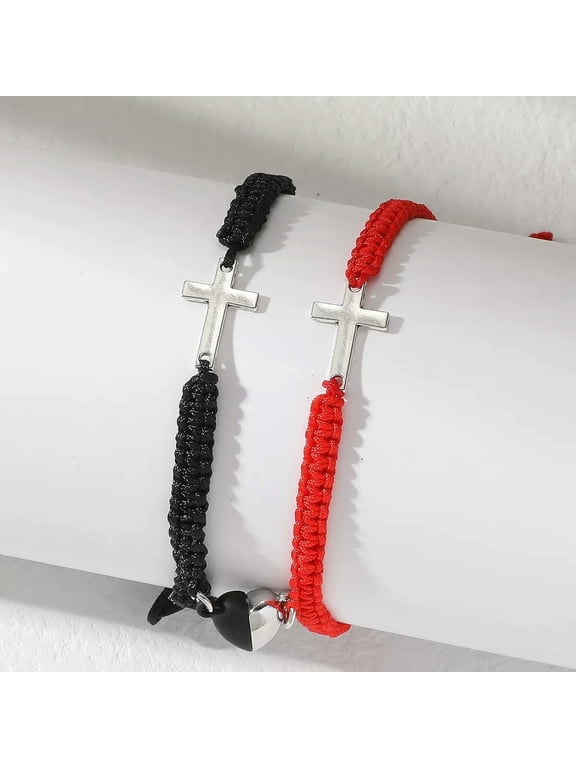 2 Pcs Magnet Broken Heart Best Friend Lover Cross Friendship Bracelet Gift