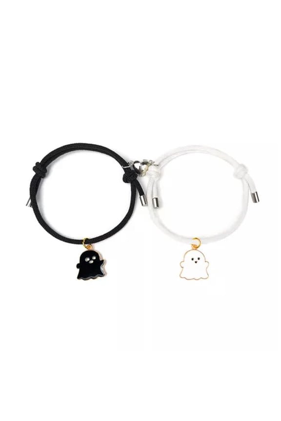 2 Pcs Magnet Broken Heart Best Friend Lover Ghost Bat Friendship Bracelet Gift-White