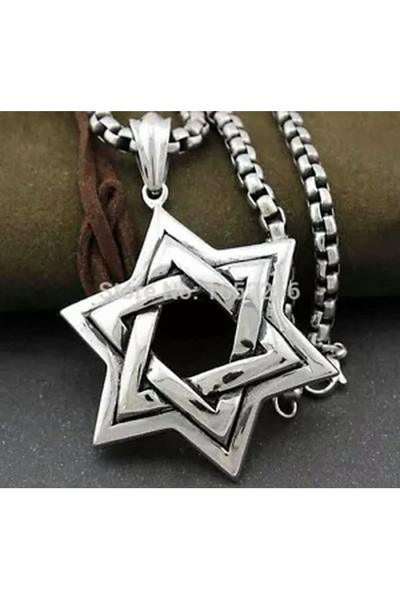 20''-32'' Stainless steel Large jewish star of David Necklace Pendant Rolo Chain-24 inch