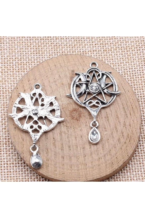 20 Pcs Tibetan Silver Star Moon Amulet Charms Pendant 42X27MM DIY Making C15816