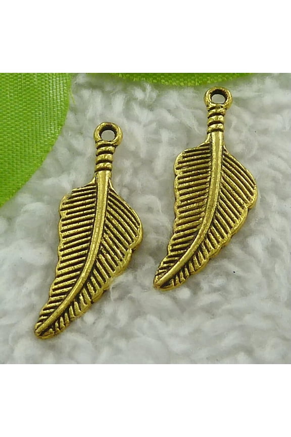 200 pcs gold plated feather charms pendant 30x11mm B2476
