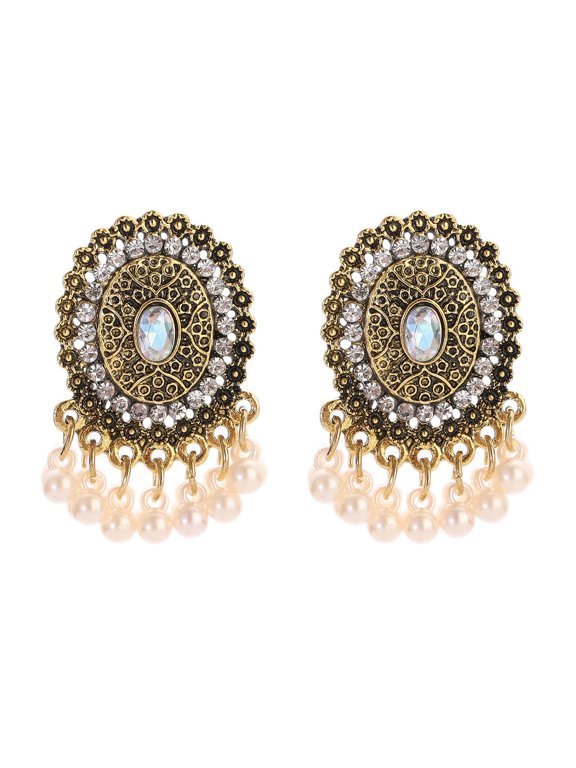 2023 Red CZ Gold Color Alloy Earrings Indian Women's Pearl Beads Jhumka Jewelry-2#