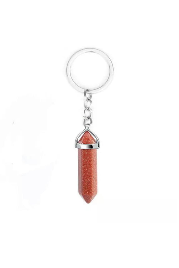 20PCS Hexagonal Pointed Stone Gem Crystal Keychain Key Ring Natural Healing-Golden sand stone