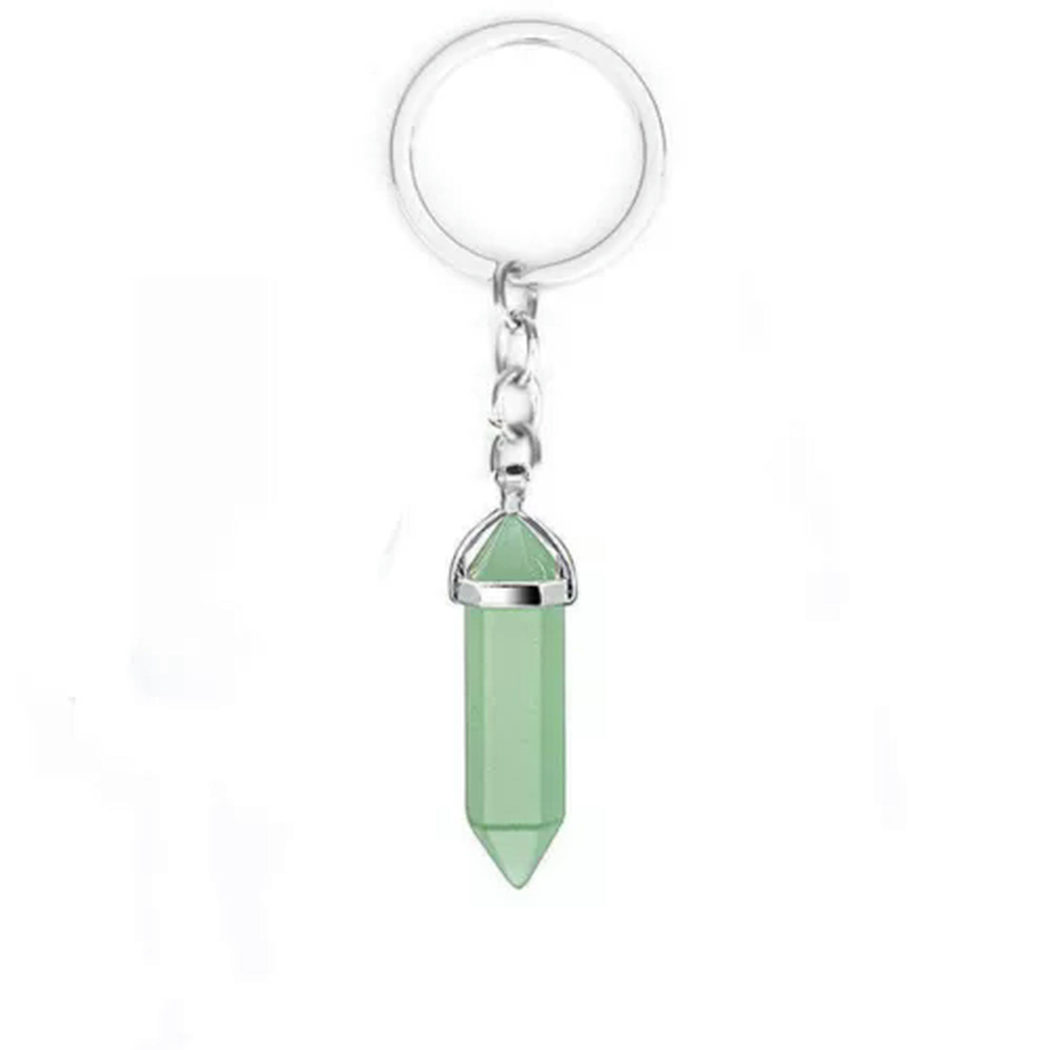 HOOUN 20PCS Hexagonal Pointed Stone Gem Crystal Keychain Key Ring Natural Healing-Green Aventurien