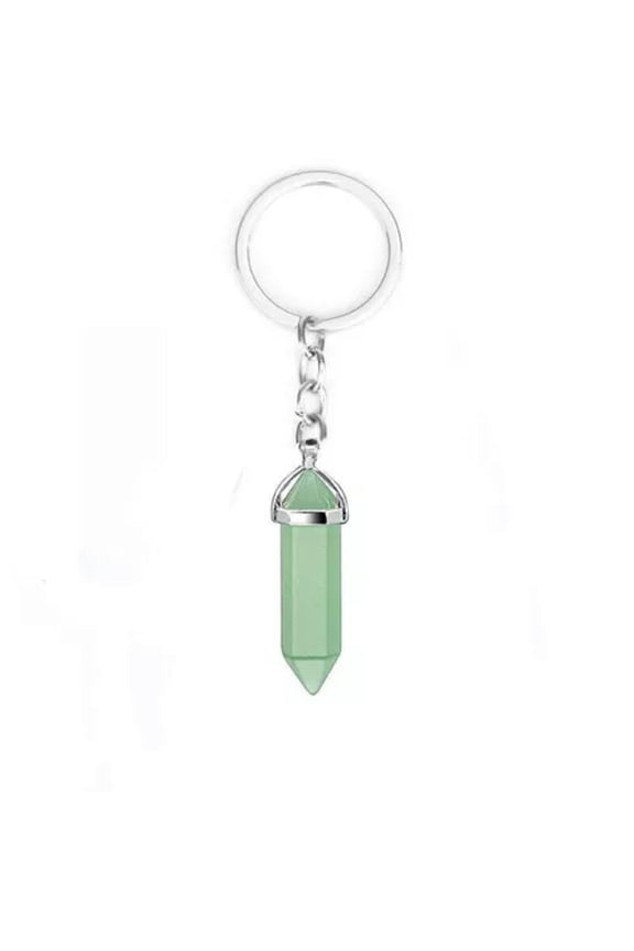 20PCS Hexagonal Pointed Stone Gem Crystal Keychain Key Ring Natural Healing-Green Aventurien