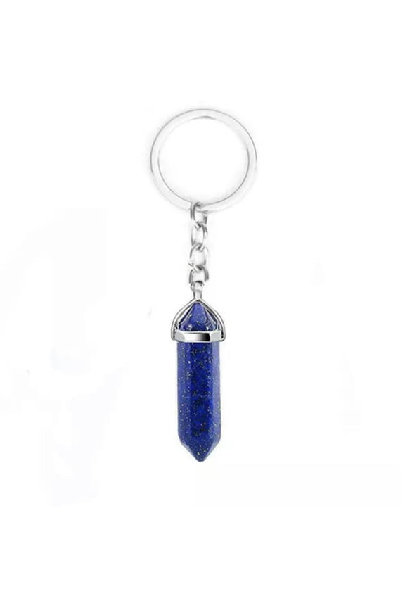 20PCS Hexagonal Pointed Stone Gem Crystal Keychain Key Ring Natural Healing-Lapis lazuli