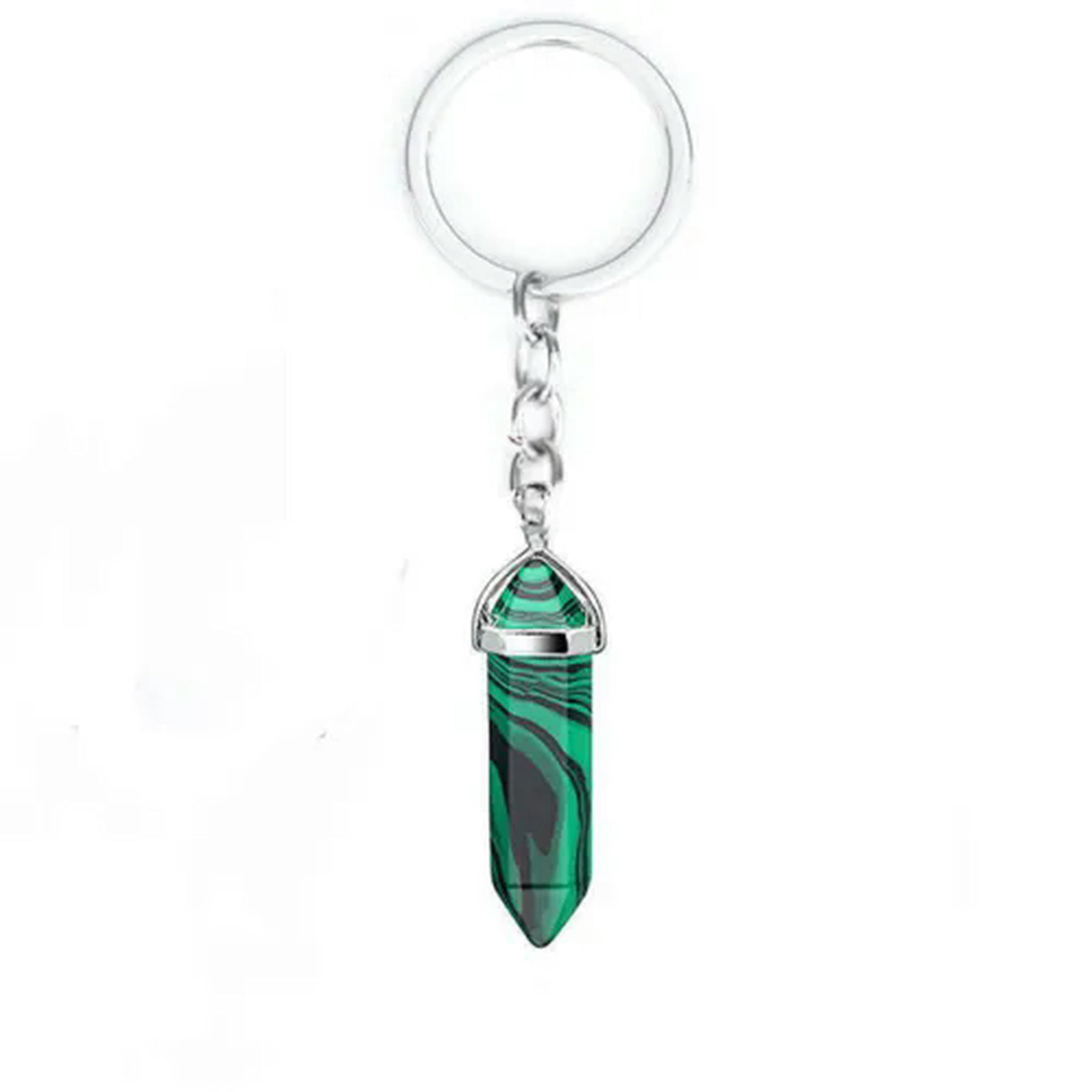 HOOUN 20PCS Hexagonal Pointed Stone Gem Crystal Keychain Key Ring Natural Healing-Malachite