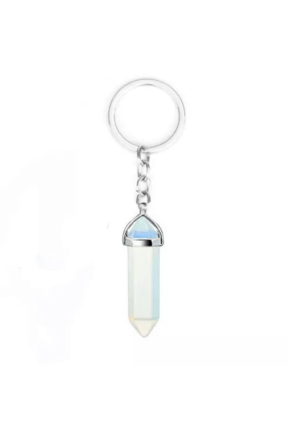 20PCS Hexagonal Pointed Stone Gem Crystal Keychain Key Ring Natural Healing-Opal