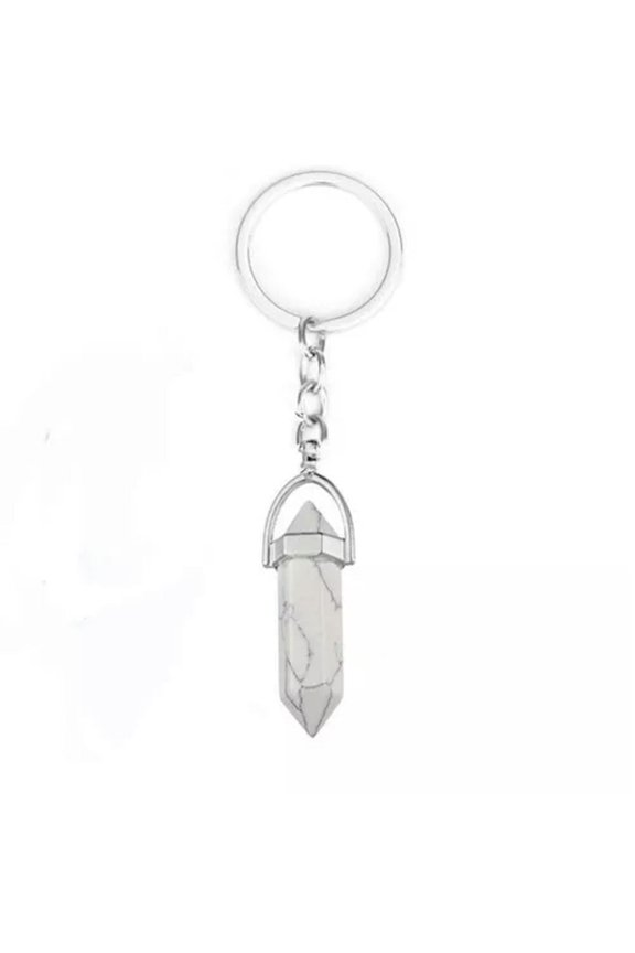 20PCS Hexagonal Pointed Stone Gem Crystal Keychain Key Ring Natural Healing-White Turquoise
