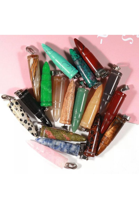 20PCS Long Bullet Crystal Pendants Reiki Chakra Gemstone Charms Necklace Pendant