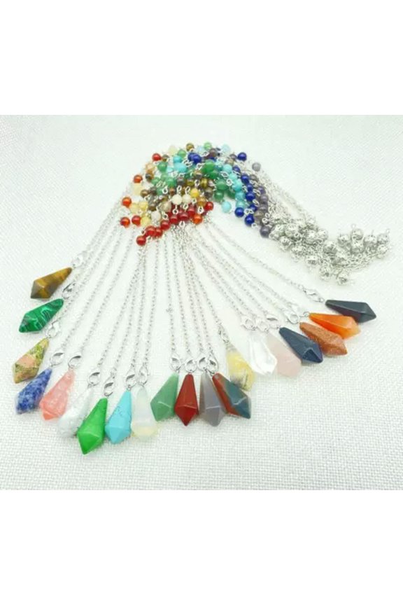 20PCS Natural Stone 7 Chakra Reiki Healing Pendulum Hexagonal Pyramid Pendants
