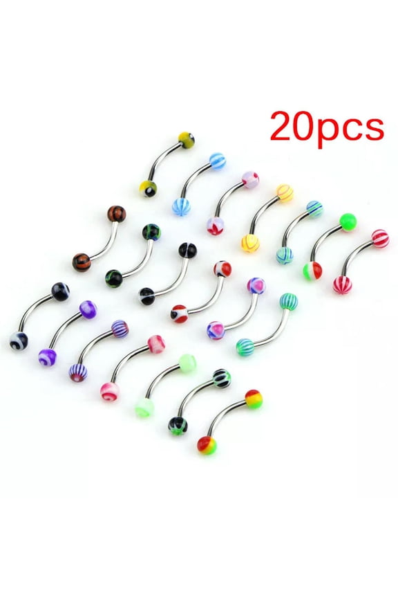 20X Stainless Steel Ball Barbell Curved Eyebrow Rings Bars Tragus Piercing-lq@