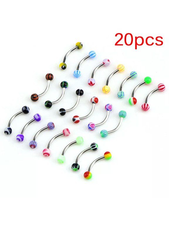 20X Stainless Steel Ball Barbell Curved Eyebrow Rings Bars Tragus Piercing-lq@