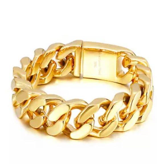HOOUN 20mm Gold Stainless Steel Cuban Curb Biker Chain Link Bracelet Wristband For Men-Gold
