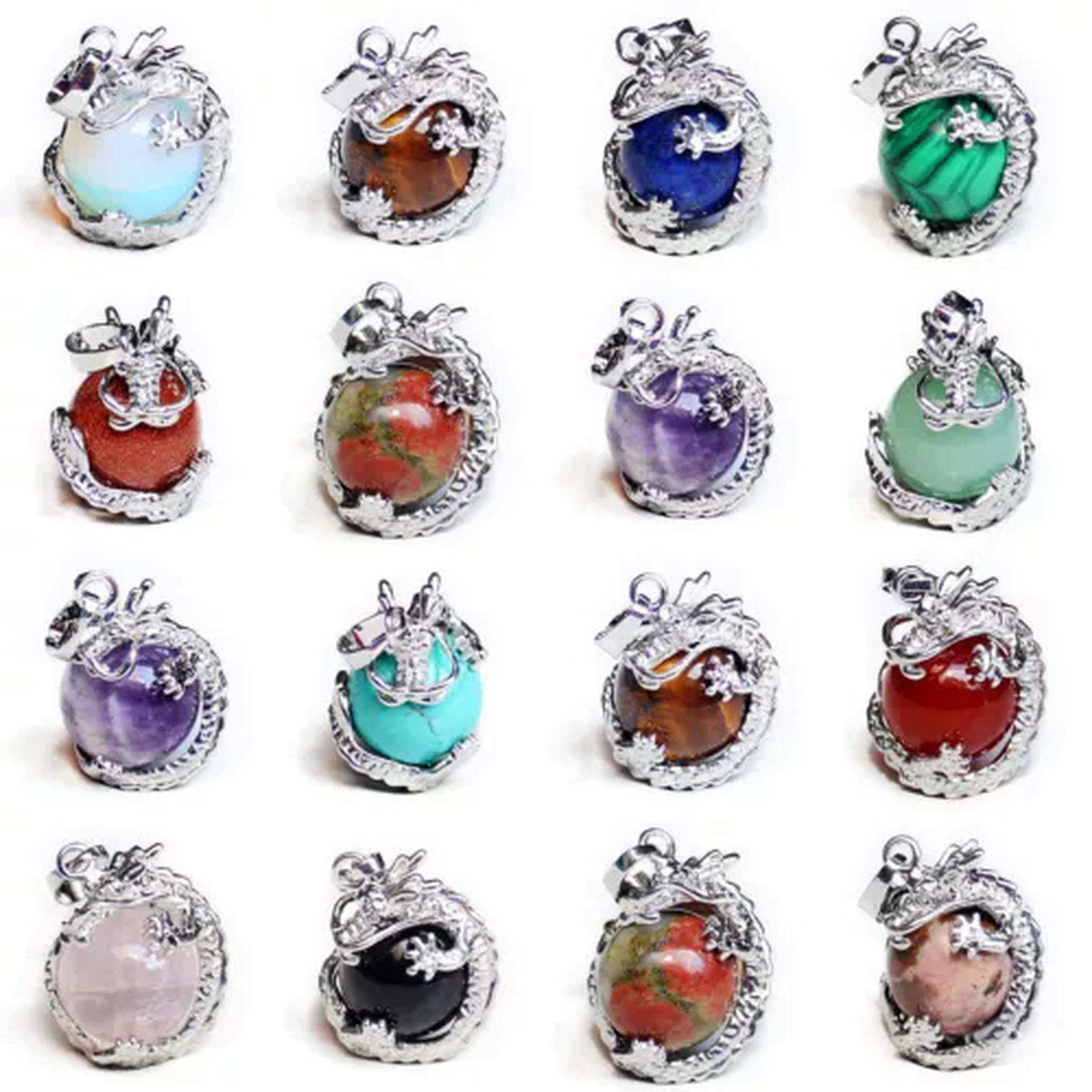 HOOUN 20pc Mixed Natural Stone Gems Dragon Pendants Chakra Energy Reiki Healing Amulet