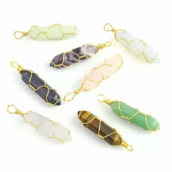 HOOUN 20pcs 7 Chakra Pendant Wire Wrapped Gemstone Natural Stone Crystal Quartz Point-Gold