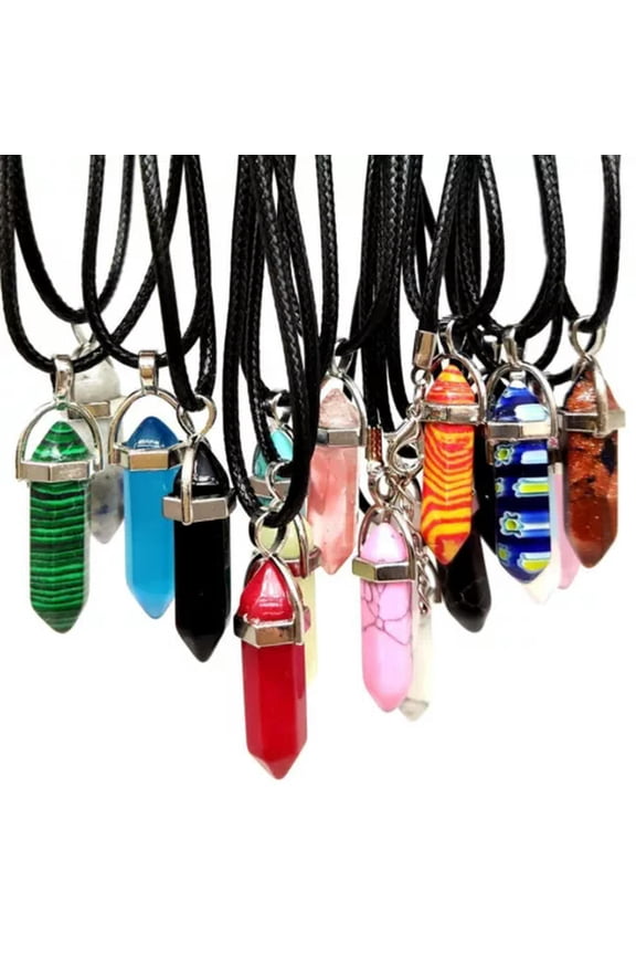 20pcs Assorted Healing Chakra Pendants Hexagonal Bullet Stone Pendant Necklaces