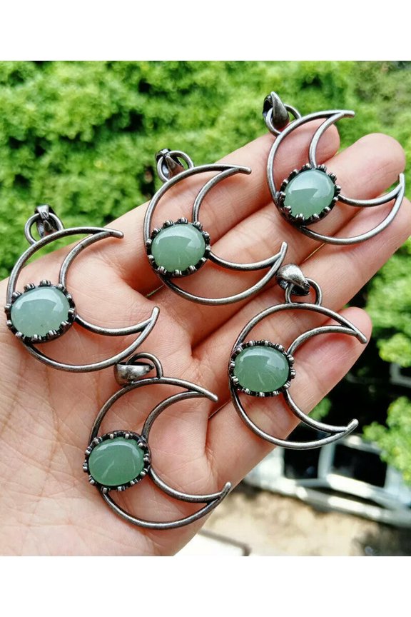 20pcs Aventurine Gems Stone Moon Pendants Energy Reiki Healing Amulet