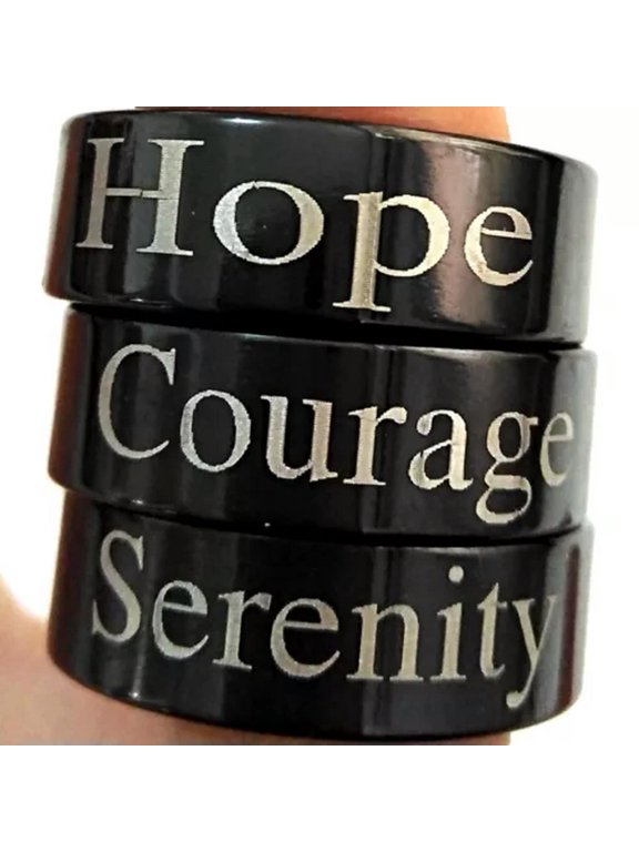 20pcs Hope Courage Serentiy Stainless Steel Black Rings 8mm Sizes 7-11 Men Gift