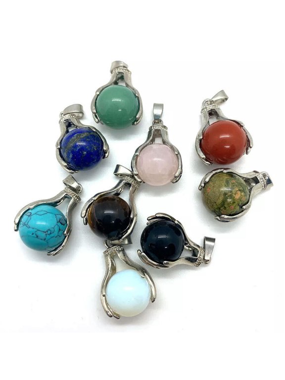 20pcs Mixed Natural Stone Gems Hand Pendants Chakra Reiki Healing Amulet