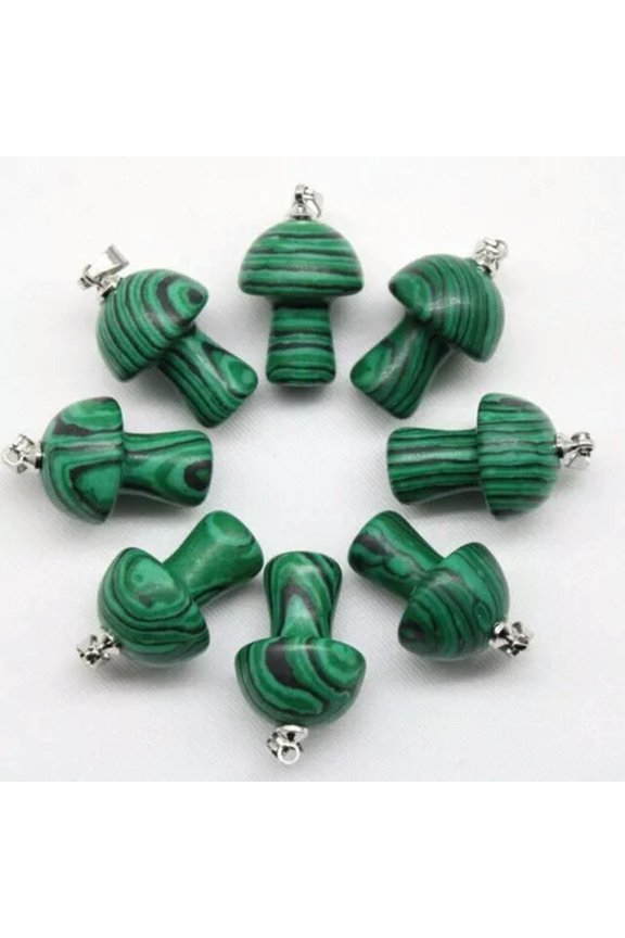20pcs Natural Gem Stone Quartz Crystal Carved Mushroom Pendant Necklace-Malachite