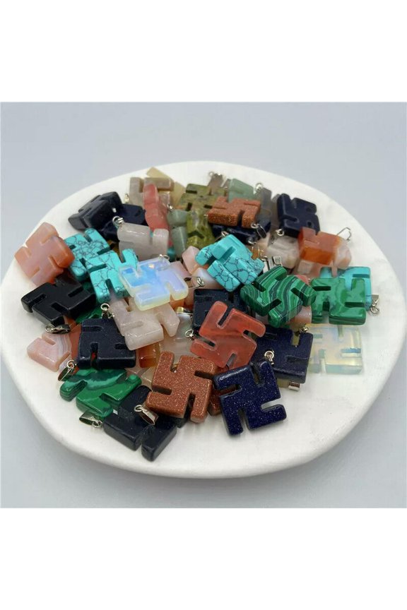 20pcs Natural Mixed Stone Buddhism Peace Symbol Pendant Bead Jewelry Making 20mm