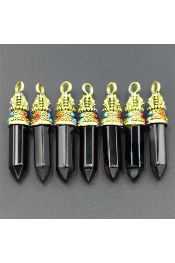 20pcs Natural Obsidian Stone Hexagonal Column Healing Point Cut Reiki Pendant