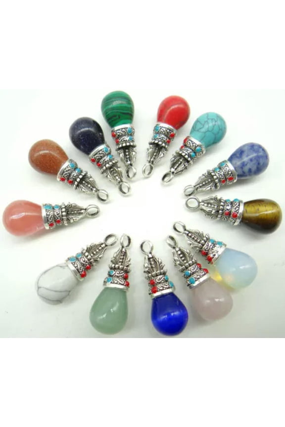 20pcs Natural Quartz Chakra Crystal Healing Teardrop Gemstone Reiki Pendant