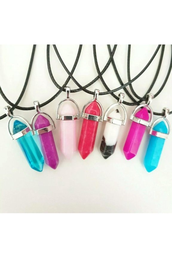 20pcs Natural Quartz Crystal Healing Point Cut Gemstone Pendant Reiki Necklace