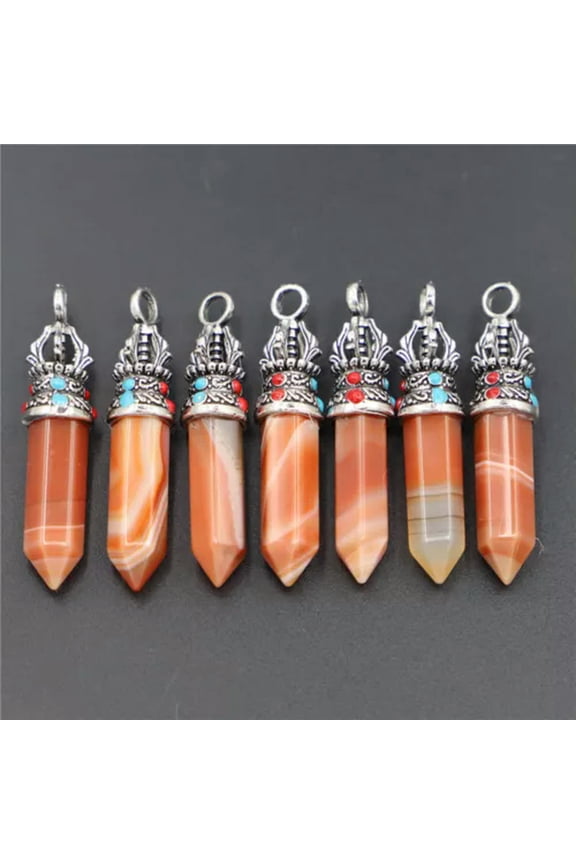 20pcs Natural Red Agate Stone Hexagonal Column Healing Point Cut Reiki Pendant