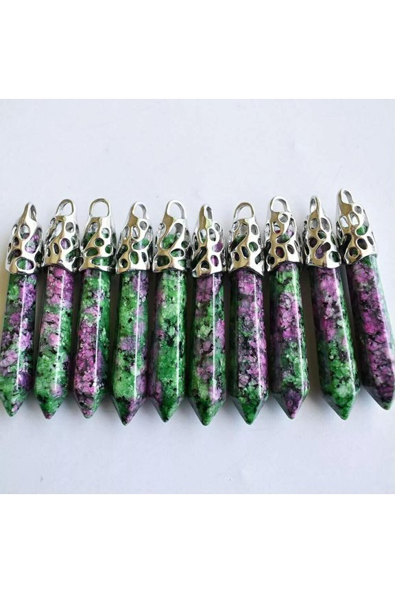 20pcs Natural Ruby In Fuchsite Stone Hexagonal Pillar Charm Pendant Bead 12x50mm