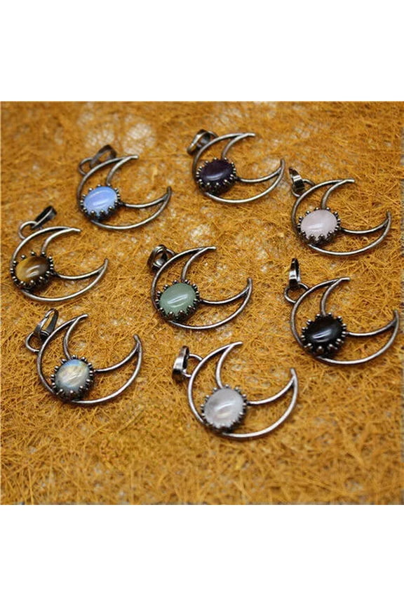 20pcs Natural Stone Crystal Quartz Moon Pendants Energy Reiki Healing Amulet