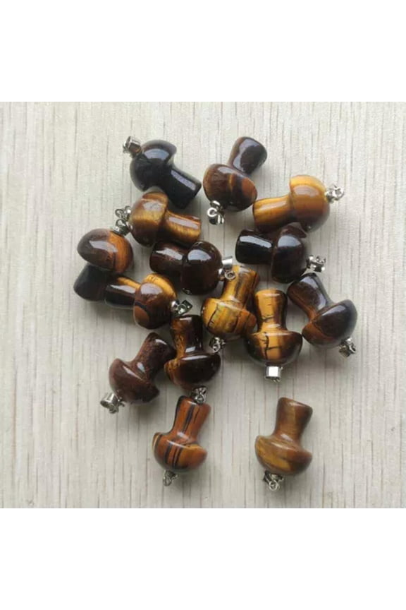 20pcs Natural Stone Quartz Crystal Mushroom Pendants Jewelry Accessories Making-tiger eye stone
