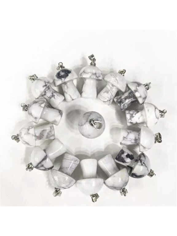 20pcs Natural White Howlite Stone Mushroom Pendants Prism Magic Wand Energy