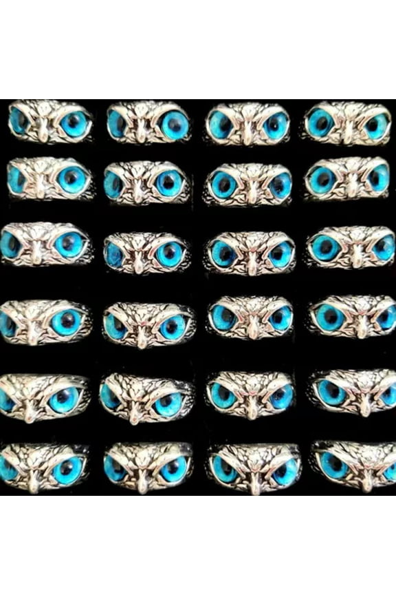 20pcs Retro Silver Plated Blue Eye Owl Ring 2021 Punk Rocker Cool Animal Jewelry