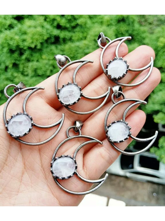 20pcs Rock Quartz Gems Stone Moon Pendants Energy Reiki Healing Amulet