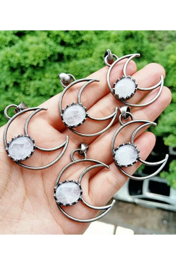 20pcs Rock Quartz Gems Stone Moon Pendants Energy Reiki Healing Amulet