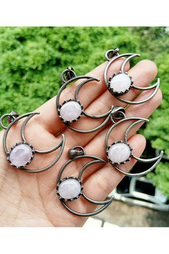 20pcs Rose Quartz Gems Stone Moon Pendants Energy Reiki Healing Amulet