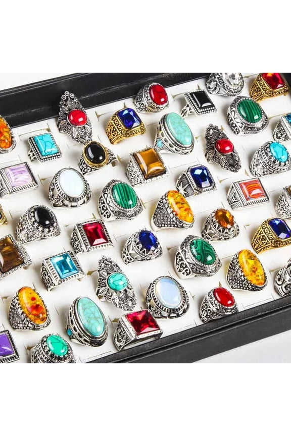 20pcs Wholesale Jewelry Lot Mix Natural Turquoise women Silver gold Vintage Ring