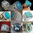 thumbnail image 1 of HOOUN 20pcs Wholesale Lots Jewelry Mixed Natural Turquoise Stone Silver P Lady's Rings, 1 of 9