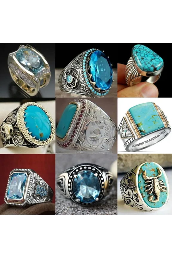 20pcs Wholesale Lots Jewelry Mixed Natural Turquoise Stone Silver P Lady's Rings