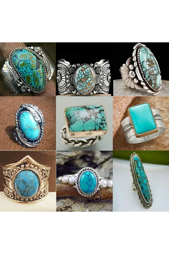 20pcs Wholesale Lots Jewelry Mixed Natural Turquoise Stone Silver P Lady's Rings
