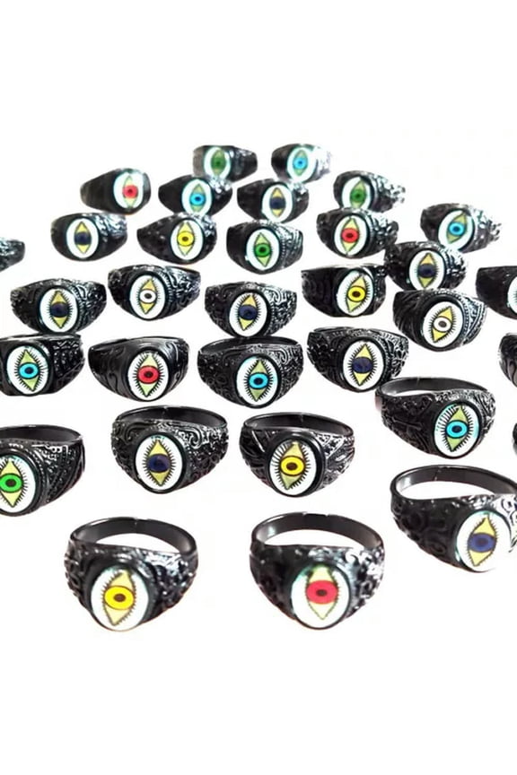 20pcs/lot Black Colorful Evil Eye Metal Rings Punk Cool Party Ghost Eye Ring-B