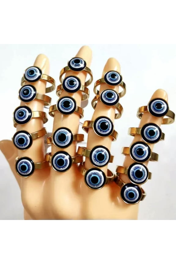 20pcs/lot Vintage Blue Evil Eye Stainless Steel Gold Punk Ring 2022 Hot Jewelry