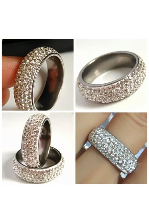 20x Silver ARC 5 Rows Zircon Stainless Steel CZ Rings Wedding Engagement Jewelry