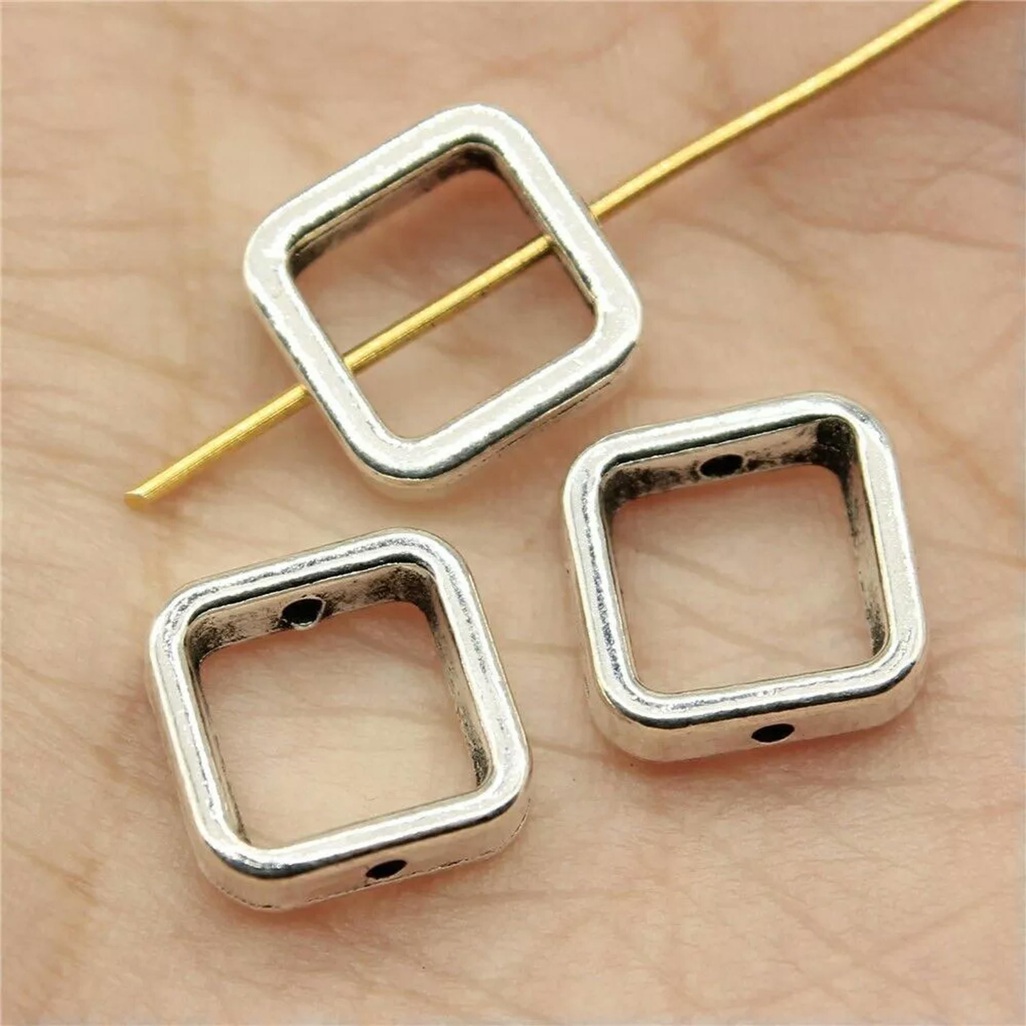 HOOUN 240 Pcs Antique Silver Square Spacers 11x11x3MM B13795