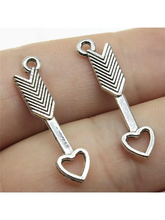 240 Pcs Tibet Silver Heart Bow Arrow Charms Pendant 29MM C10317