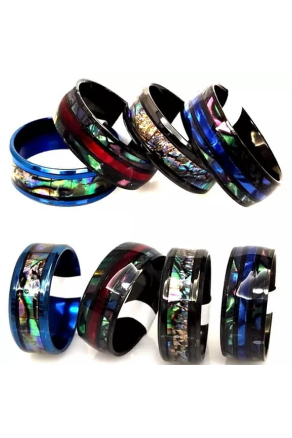 24Pcs/Lot New Design Shell Inlay Men's Cool Punk Rings 316L Stainless Steel Ring