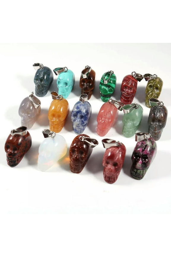 24pcs Charms Crystal Quartz Gemstone Pendant Carved Skull stone Jewelry Pendant