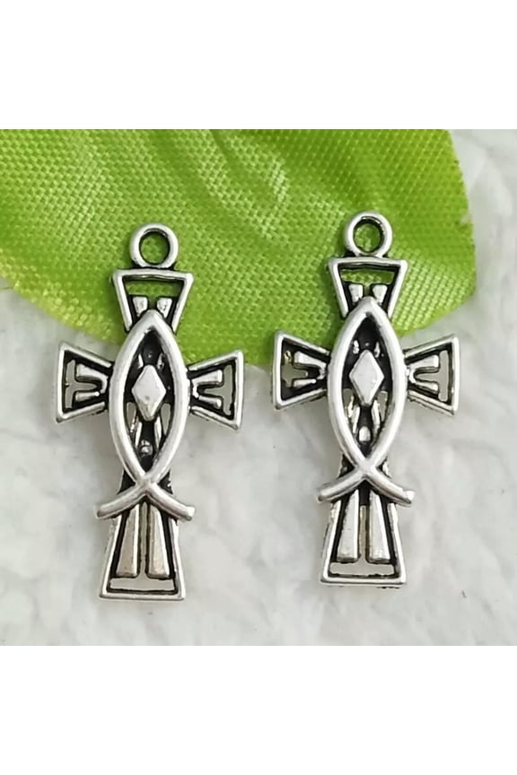 252 pcs tibet silver cross fish charms 26x14mm B4784